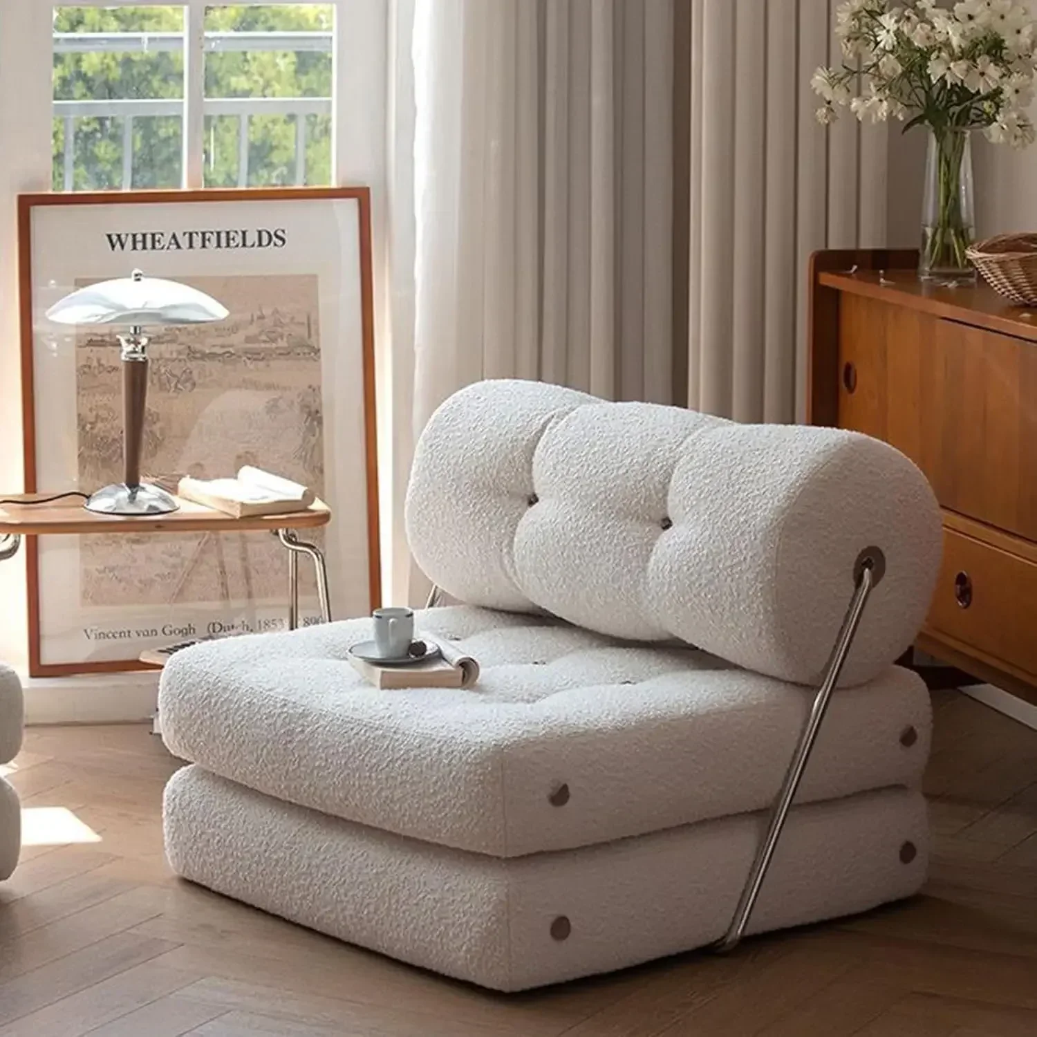 

New Arrival NOVA White Teddy Velvet Folding Lounge Sofa Chair Armless Leisure Reclining Sofa Come Bed Modern Living Room Modular