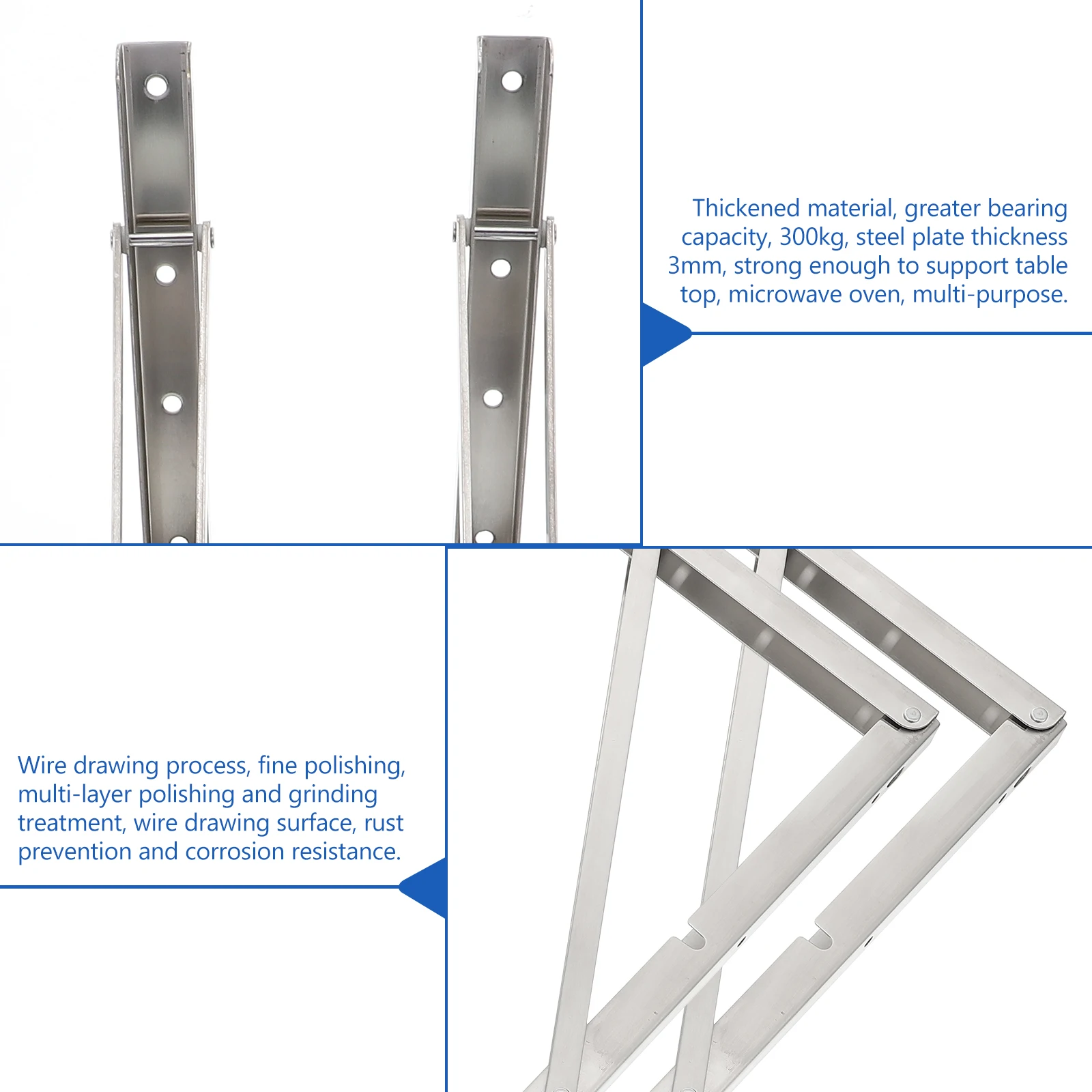 

2Pcs Stainless Steel Triangle Brackets Foldable Shelf Supports Desk Board Rack Collapsible Wall Mount Floating Storage