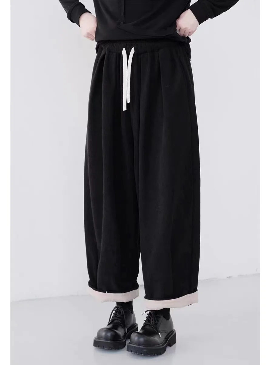 Casual Lose Thi Samt Breite Bein Hosen Herbst Winter Kontrast Farbe Abnehmen Cord Lange Hosen für Frauen l Taille