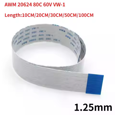 FPC FFC Flexible Flat Cable 1.25mm Pitch AWM 20624 80C 60V VW-1 4P/5/6/7/8/9/10/11/12/13/14/15/16/18/19/20/21/22/24/26/30Pin