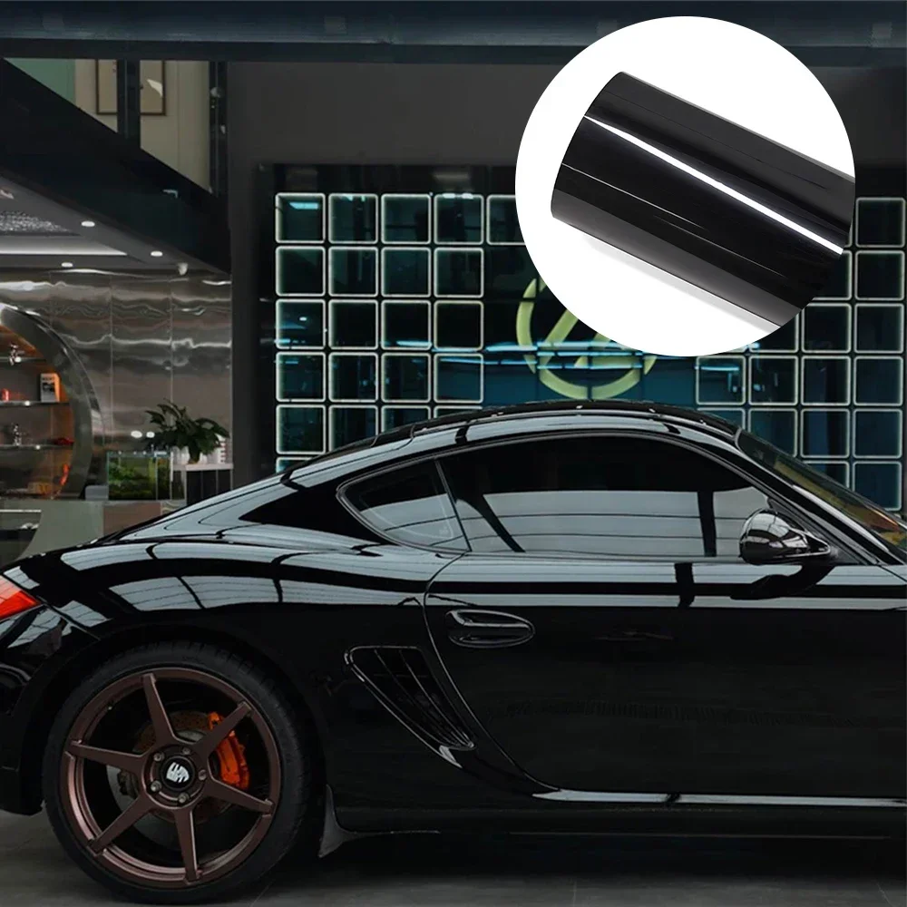 Glänzend schwarz Car Wrapping Film Vinyl Film Bubble Free Auto DIY Aufkleber PET Aufkleber Außen Innendekoration Autozubehör