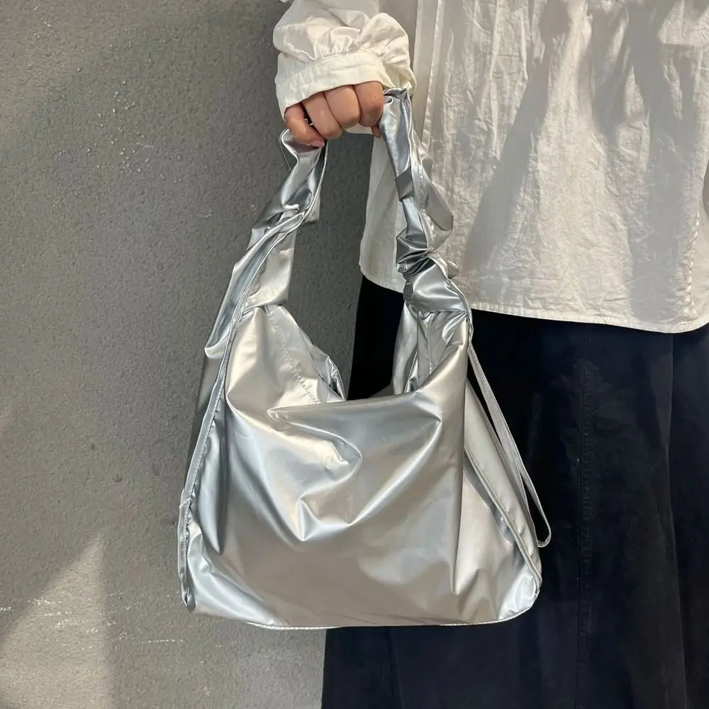 

Cute Korean Style Pleated Nylon Shoulder Bag Lightweight Handbag Drawstring Bag Large Capacity Solid Color Tote Bag Travel