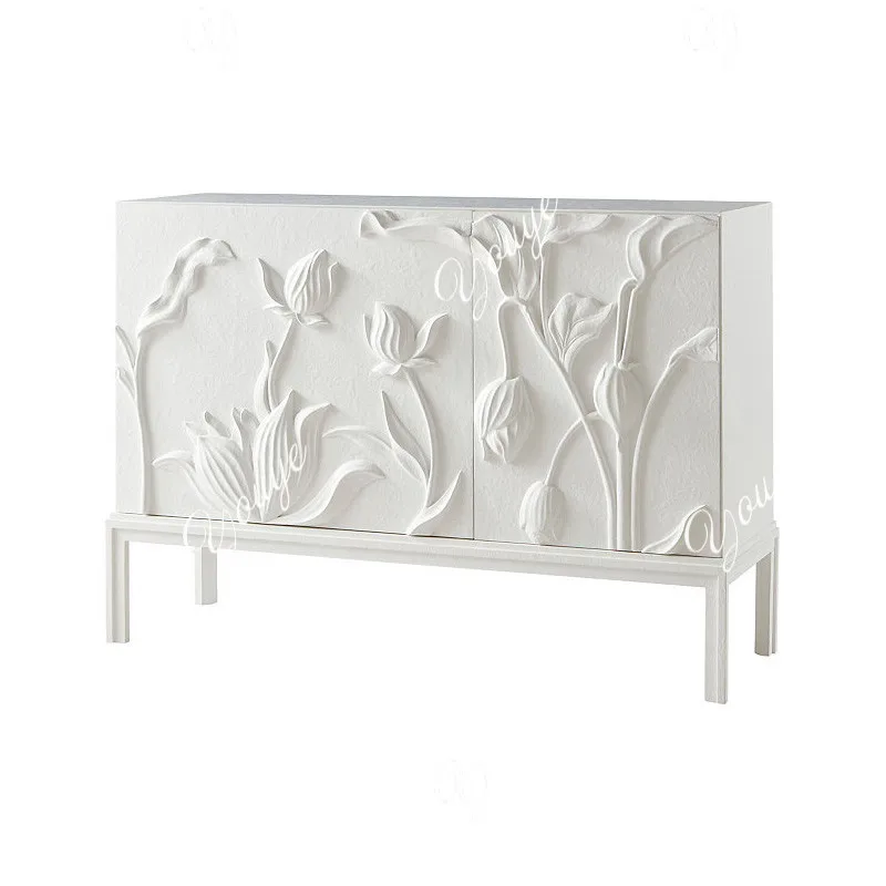 

light luxury entrance cabinet French solid wood carving flower and dining side cabinet locker living room against the wall whit