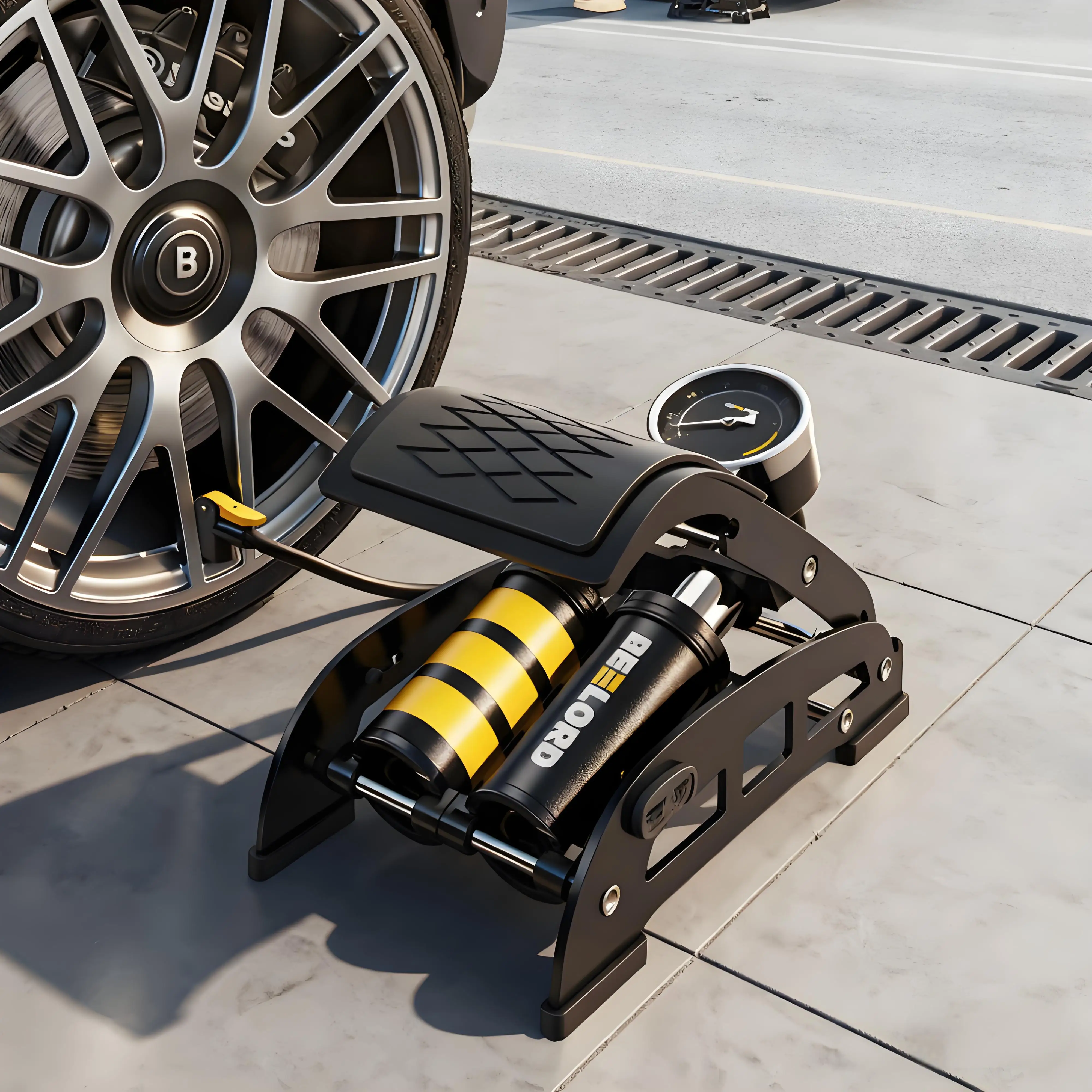 

Heavy Duty Foot Air Pump 15Bar - for Car/Bike/Moto Tires, Balls, Air Beds, Fast Inflation, Gauge, Foldable, 3 Nozzles