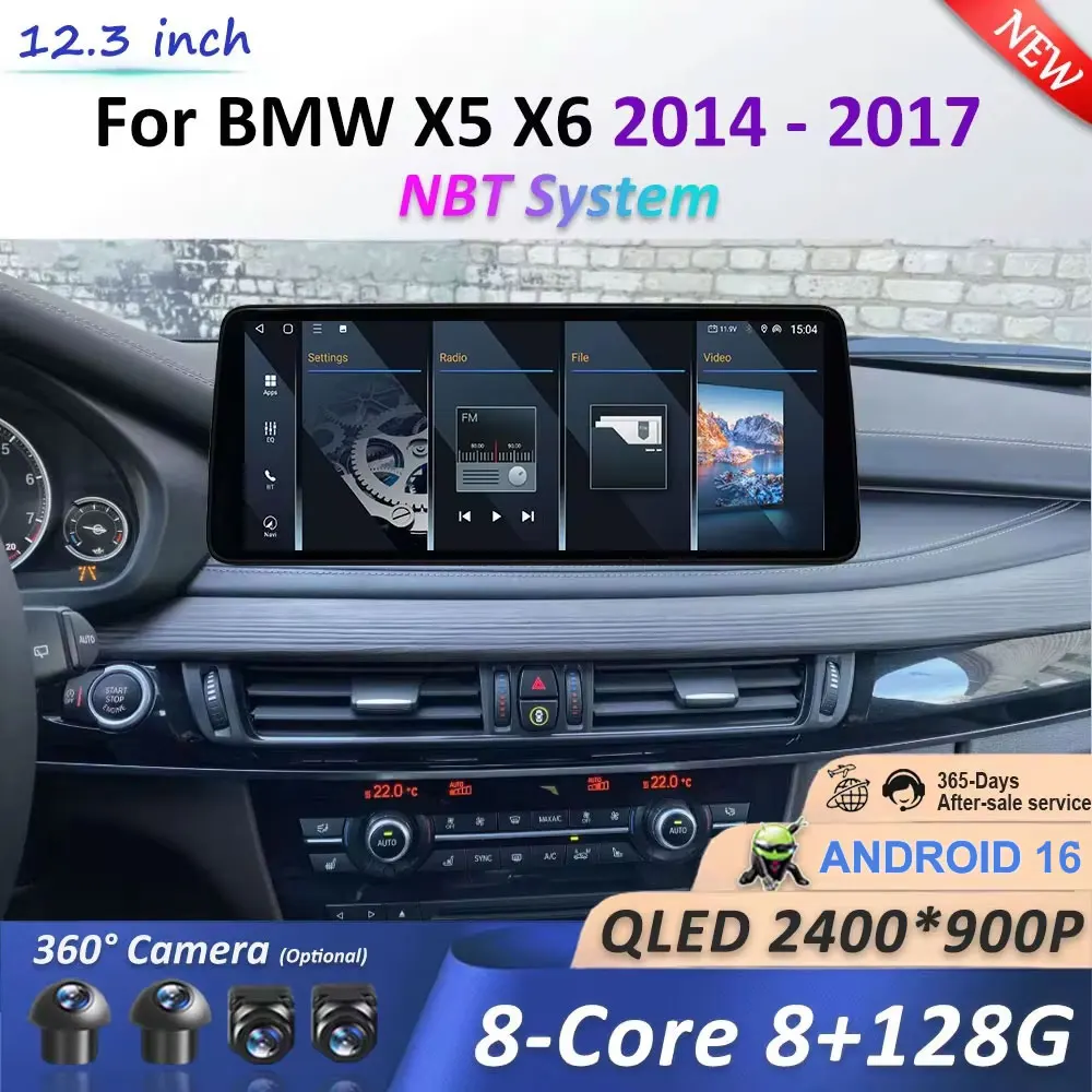

Android 16 12.3 ‘’ for BMW X5 X6 2014 - 2017 NBT System GPS Navi Car Video Multimedia Player WiFi BT DSP Stereo HD Screen