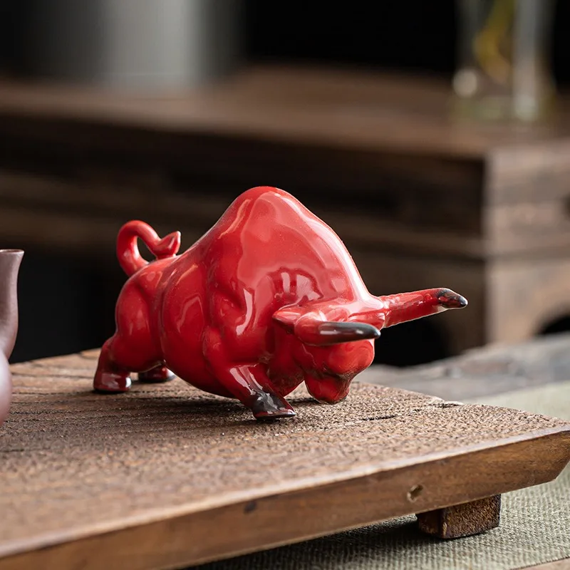 Ceramic Bull Tea Pet Ornament, Fierce Ox Figurine Statue for Kung Fu Tea Tray Tabletop Home Decor Gift view 4