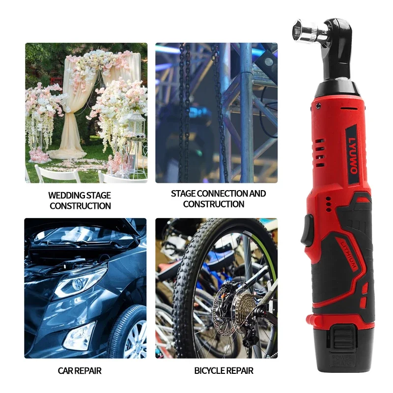 LYUWO 3/8 Rechargeable Electric , Ratchet Set, Angle Drill, Screwdriver To Remove Screw Nut, Automobile Maintenance Tool