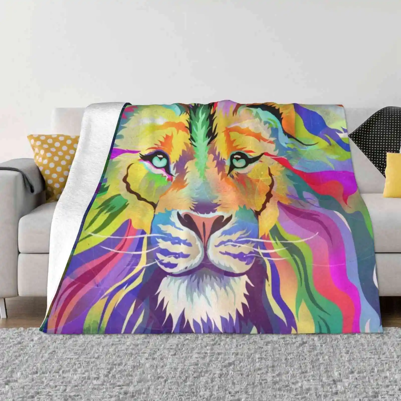 The King Of Technicolor Soft Warm Light Thin Blanket Aimee Stewart Lion King Africa Rainbow Technicolor Graphic Psychedelic