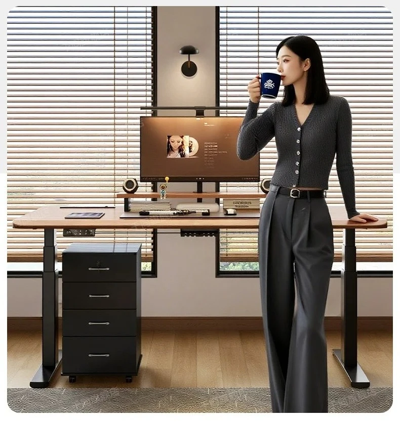 Solid Wood Electric Height Adjustable Desk, Home Study E-Sports Computer Workbench