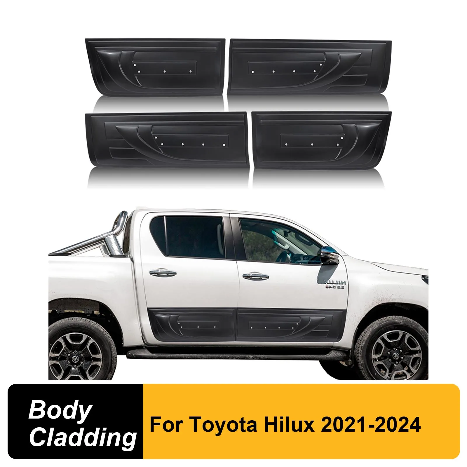 

4 Doors Matte Side Body Cladding Molding Guards For Toyota Hilux 2021 2022 2023 2024 Pickup Truck Accessories