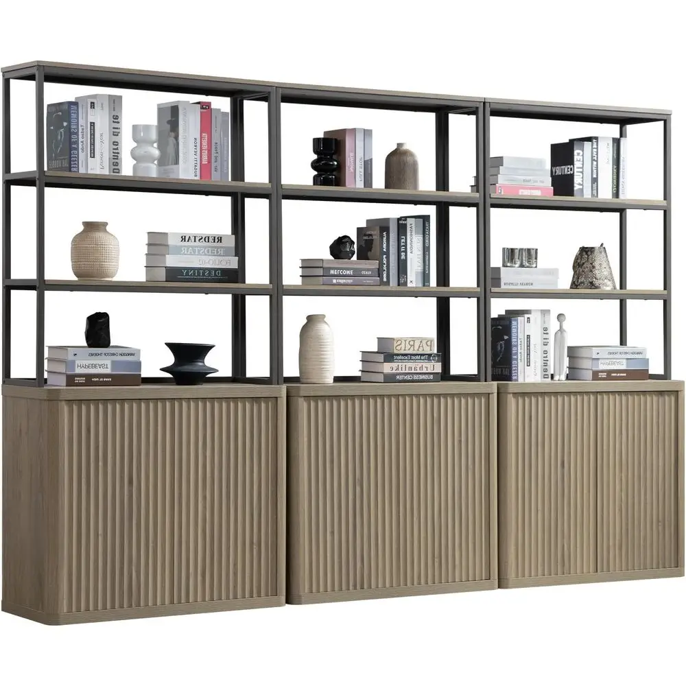 

Book Shelf Fluted Bookshelf 71 Tall Bookcase with Doors Storage 5 Tier Mid Century Modern Bookshelves Large Shelves Metal Book