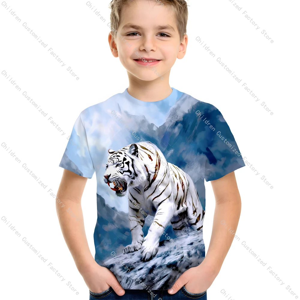 Tiger 3D Printed Kids Clothing Casual Animal Children\'s T Shirt O Neck Boys T-shirts Summer Short Sleeve 2 to 8 Years Child Tops