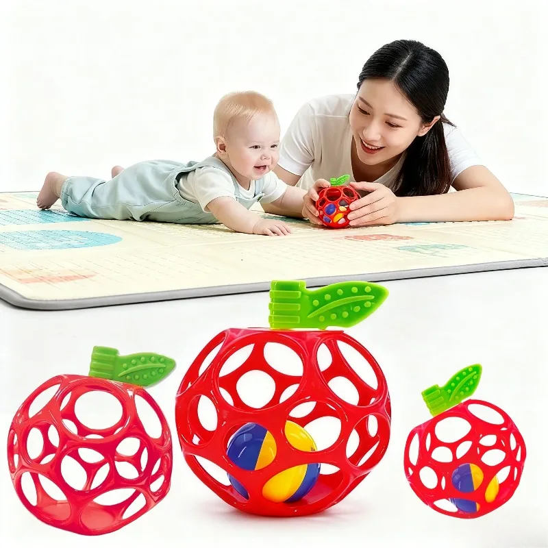 لعبة كرة محمولة باليد مع كرة بفتحة على شكل تفاحة مع فتحة لمس جرس لتدريب الأصابع، مادة صديقة للبيئة #1