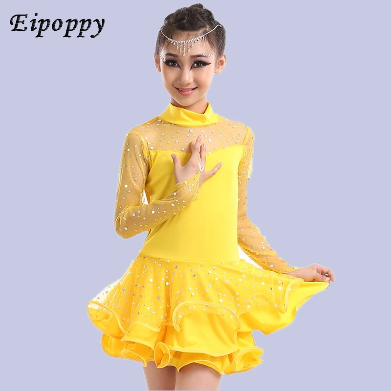 تنورة رقص لاتينية للأطفال ، نصف كم ، بدلة سباق ، أزياء أداء ، فتاة