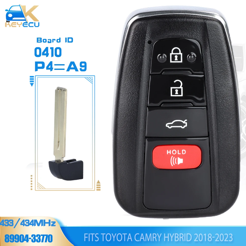 KEYECU Board ID: 0410, P4=A9 FCC ID: BR2EX ,P/N: 89904-33770 89904-33570 Smart Key Remote 433/434MHz for Toyota Camry Hybrid