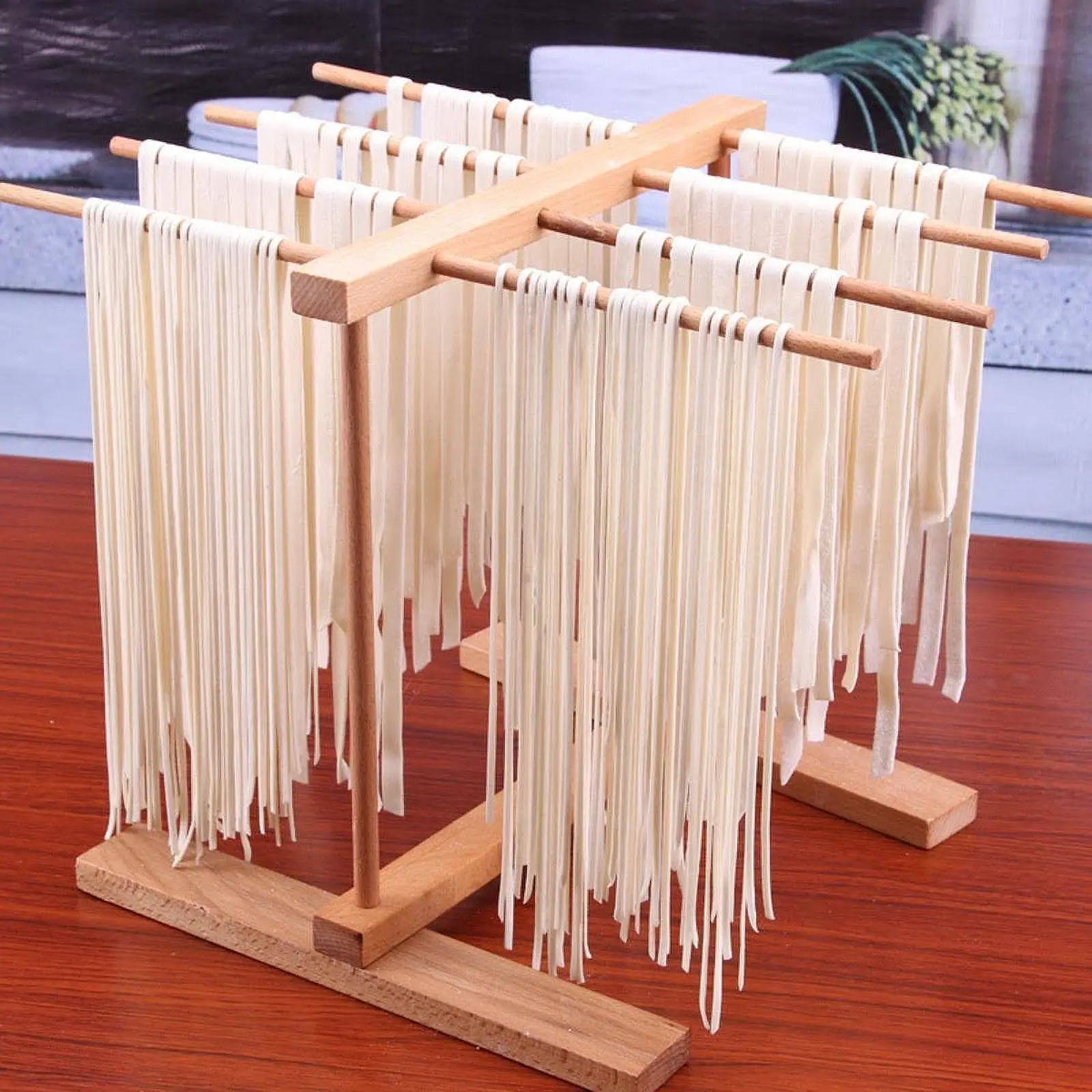 Wooden Pasta Drying Stand with 8 Arms Removable Easy to Intall Spaghetti Holder Stand Fresh Noodle Hanger for Pasta