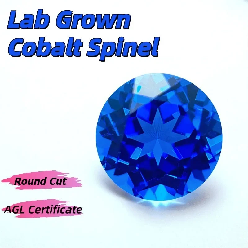 Top Lab Grown Cobalt Spinel Round Cut Gemstone For DIY Ring Necklace Earrings Main Materials Selectable AGL Certificate