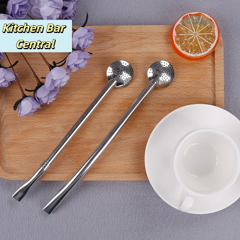 【1PC 2 In 1 Stainless Steel Tea Bombilla Spoon Yerba Mate Straw Tea Drinking Bombillas Filter Tube Straw】
