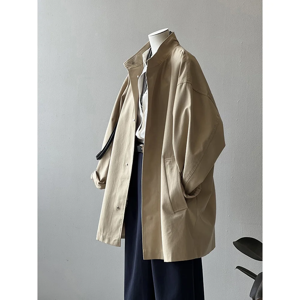 

Stand Collar Trench Coat Women Loose Mid-length Coat For Autumn