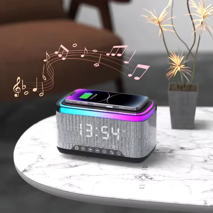 

Smart Music Speaker with Light Emitting Diode Light and Wireless Charger PVC ABS for Bedroom Sleep and Gaming Clock Free Gifts