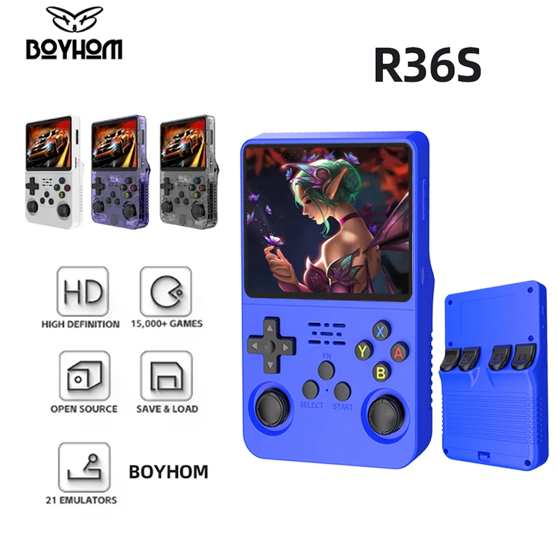 BOYHOM R36S R36H Retro Handheld Video Game Console Linux System 3.5 Inch IPS Screen Portable Pocket Video Player 64GB 128G Games