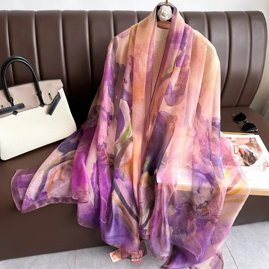 180*135cm Luxury Brand Summer Female Pareo Beach Scarf Women Sunscreen Outdoor Shawl Wrap Chiffon Soft Large Bandanna Foulard