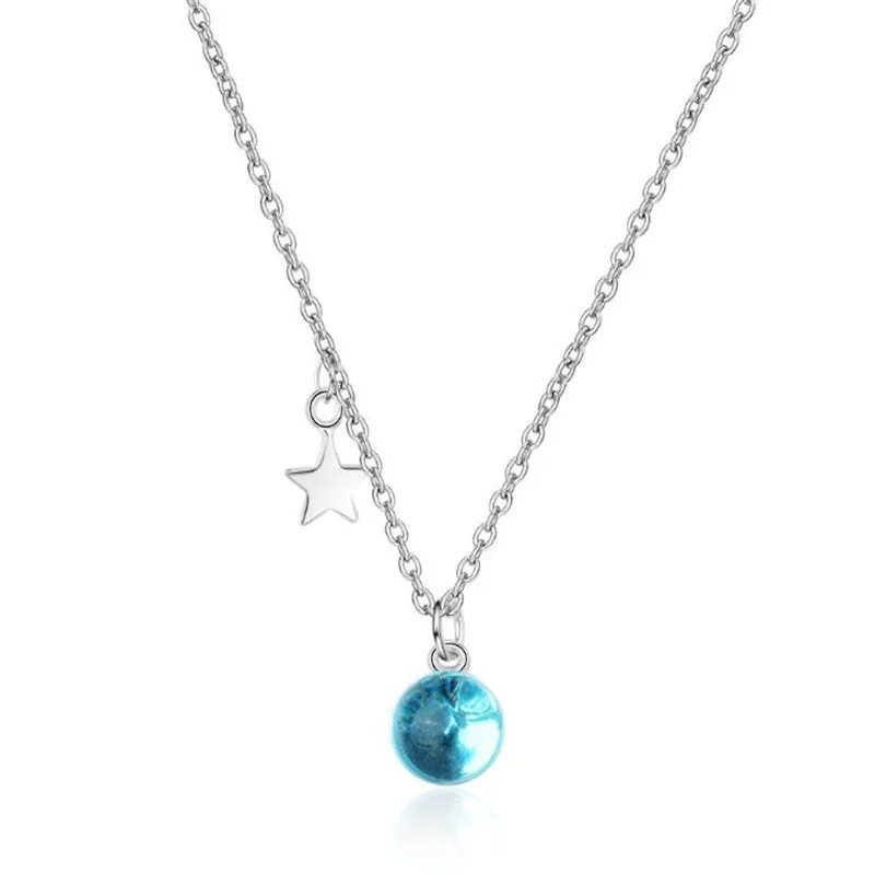 Uini-Tail hot new 925 sterling silver star blue artificial crystal pendant necklace Korean fashion trend sweet jewelry XL085