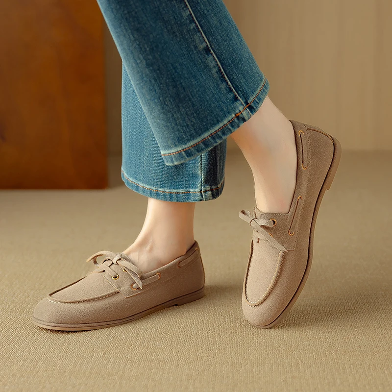 

2025 New Spring Kid Suede Women Pumps Genuine Leather Women Shoes Round Toe Low Heel Slip-on Women Loafers Ladies fashion Shoes