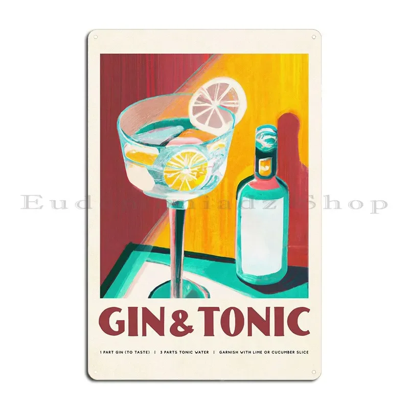 Gin Tonic Movie Theater Metal Plaque Designer Cinema Funny Cinema Kitchen Tin Sign Poster