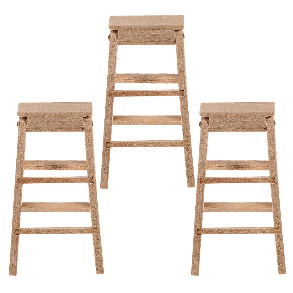 Mini Wooden Step Ladder 1:12 Scale for Dollhouse, Fairy Garden & DIY Home Decor – Unfinished Wood, 3pcs