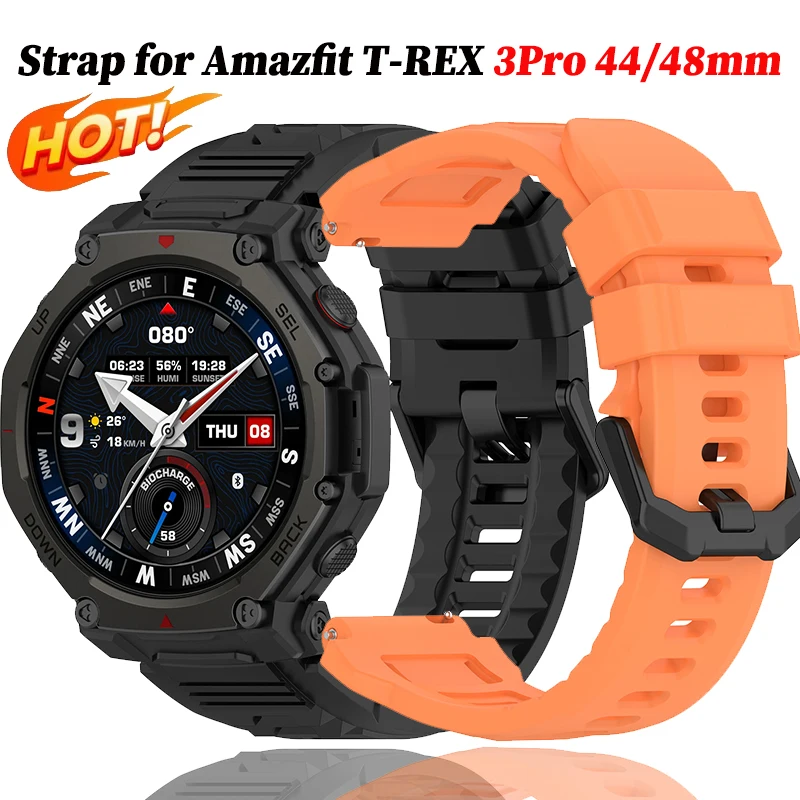 Pulseira de Silicone para Smartwatch Amazfit T-REX 3Pro 44mm 48mm, Acessório de Pulseira Esportiva para Amazfit T-Rex 3Pro