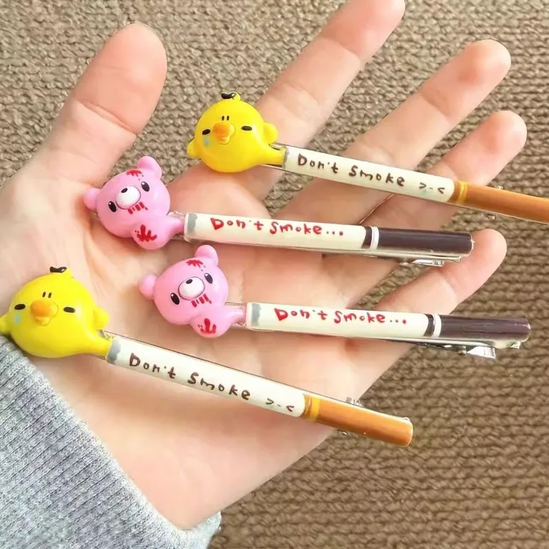 Crying Chick Hair Clips Cartoon Cigarette Shape Hairpins Don't Smoke Hair Accessories for Girls Women Bag Backpack Hat Decor - view 4