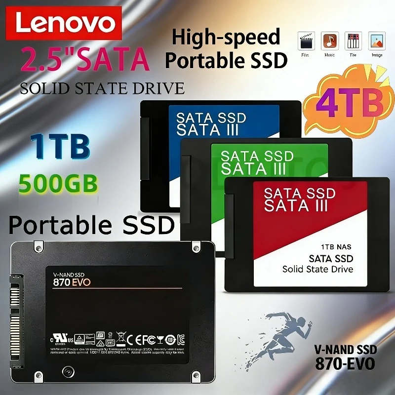 

Внешний твердотельный накопитель Lenovo 4 ТБ с интерфейсом Sata3, портативный высокоскоростной твердотельный накопитель для внутреннего жесткого диска для ноутбука