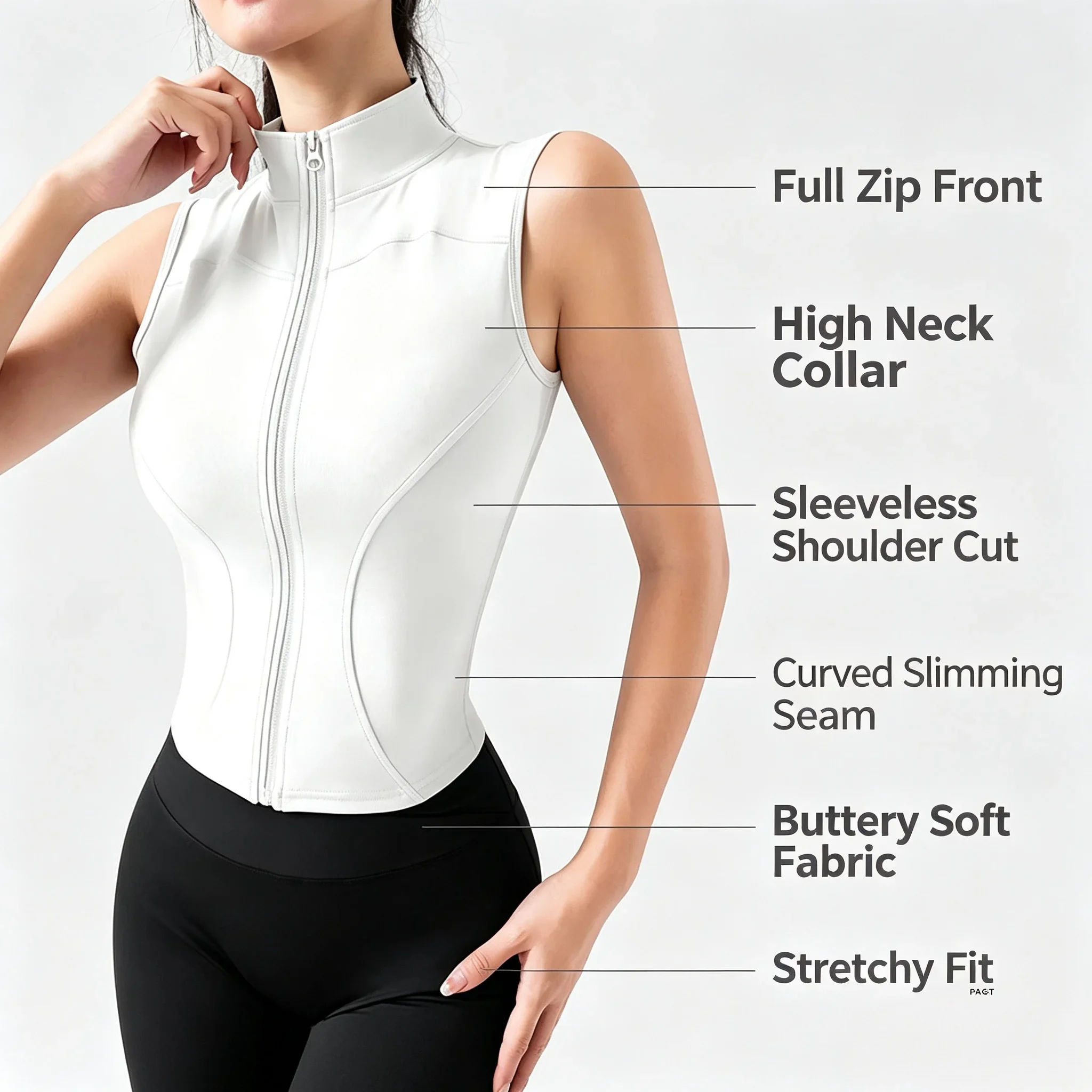 Women Zipper Yoga Vest Sleeveless Shockproof Compression Shirt Stand Collar Sexy Figure Flattering Gym Top No Padding Free