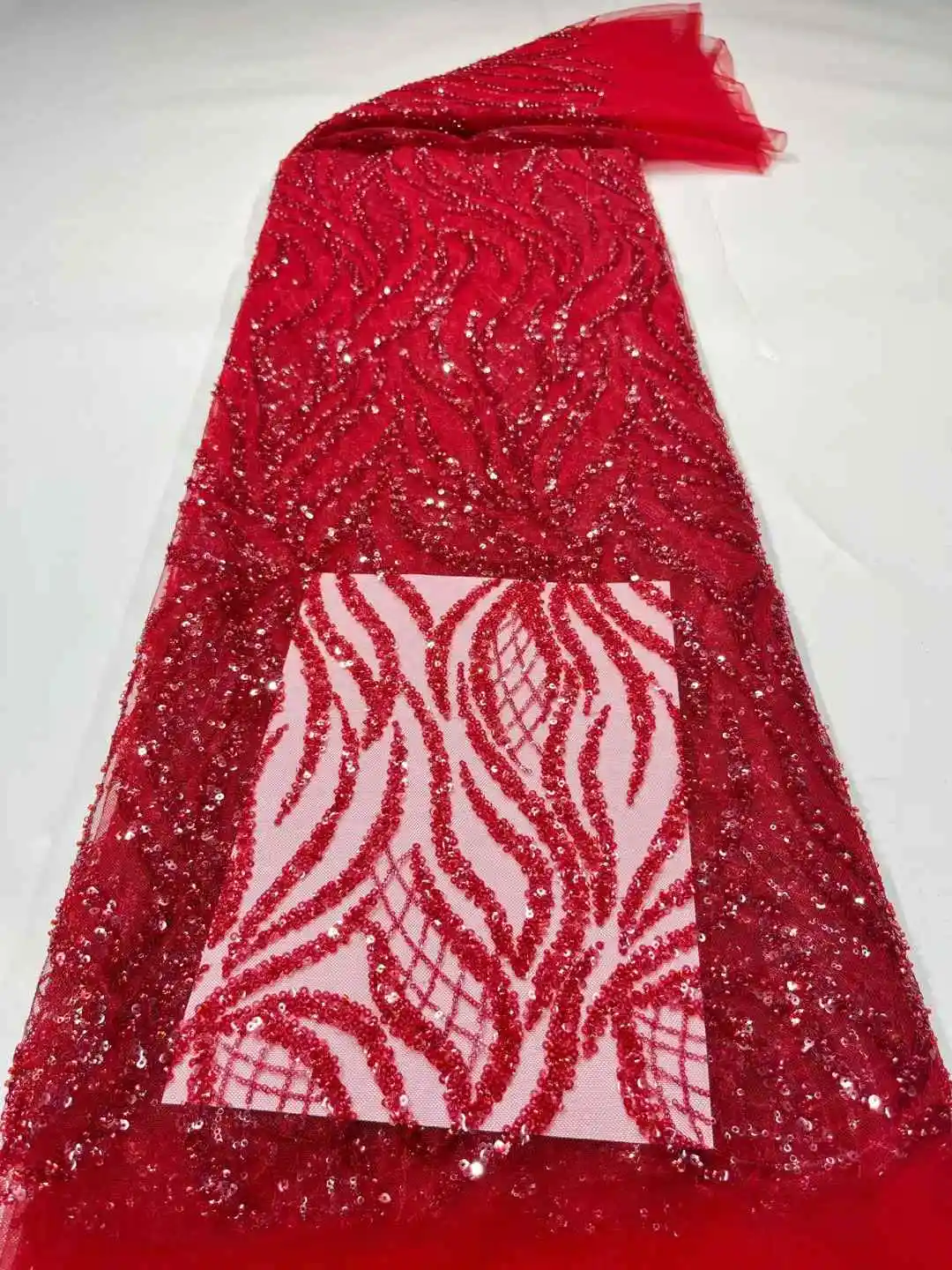 

Elegant French Mesh Embroidery Lace 2025 Sequins Lace Fabric African Nigerian Beaded Lace Fabrics For Wedding Dresses Women