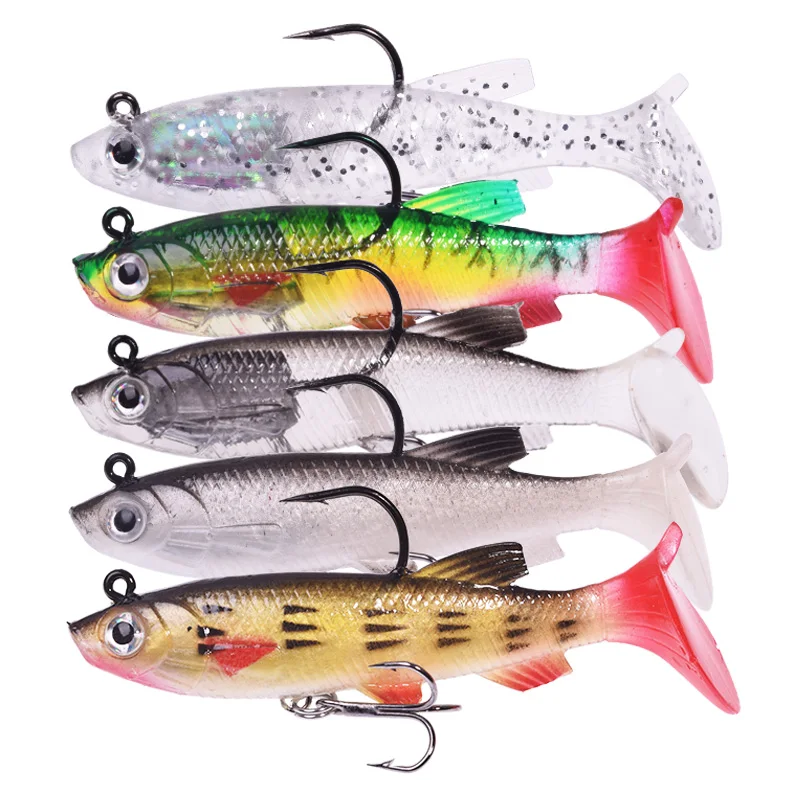 

5Pcs/Lot Silicone Soft Fishing Lure Mixed Color Set 7.5cm 12g Jig Head Wobbler Artificial Bait for Sea Bass Pike Grouper Carp