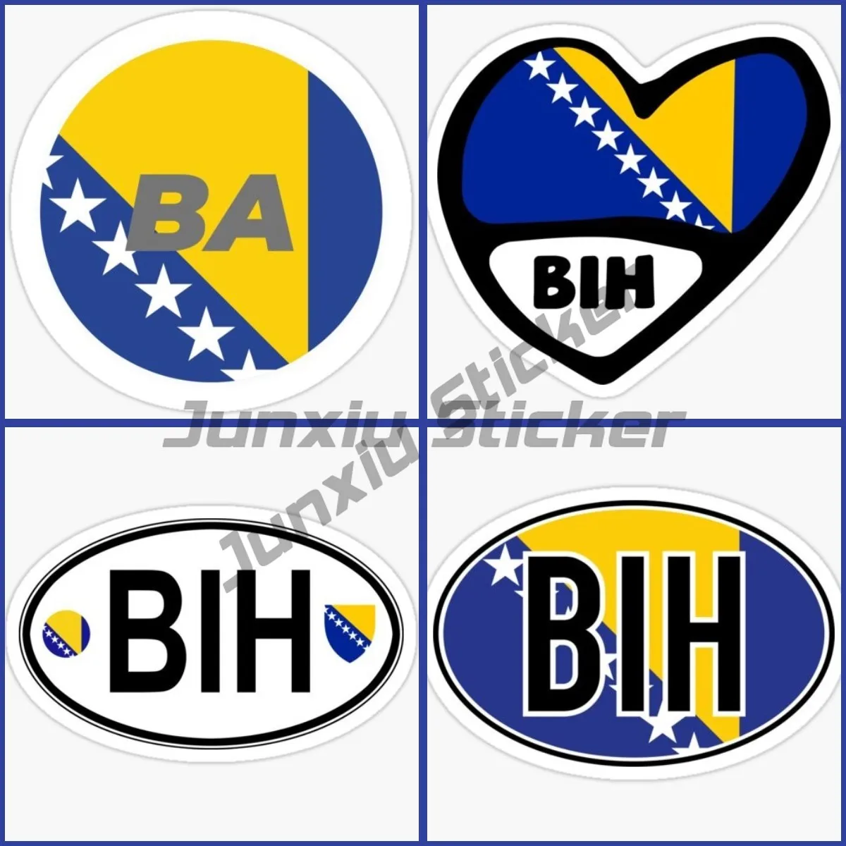 

BIH Bosnia and Herzegovina Oval Country Code Flag Heart Shaped Sticker Vinyl Waterproof and UV Resistant Decal