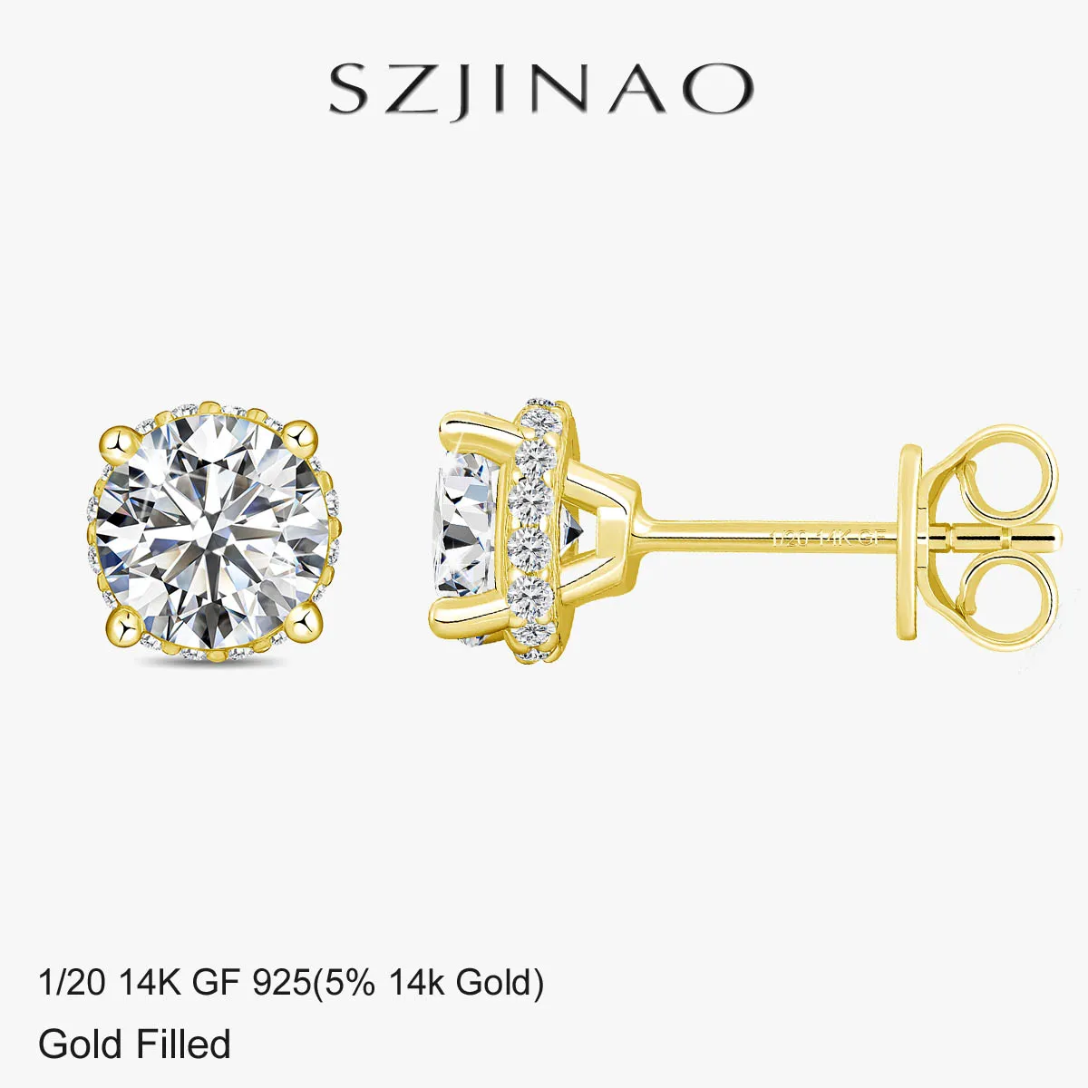 

Au585 Sparkling 6.5MM Diamond Earrings Original 14K Gold Filled Round 4 Prong Moissanite Stud Earring for Women Non Tarnish