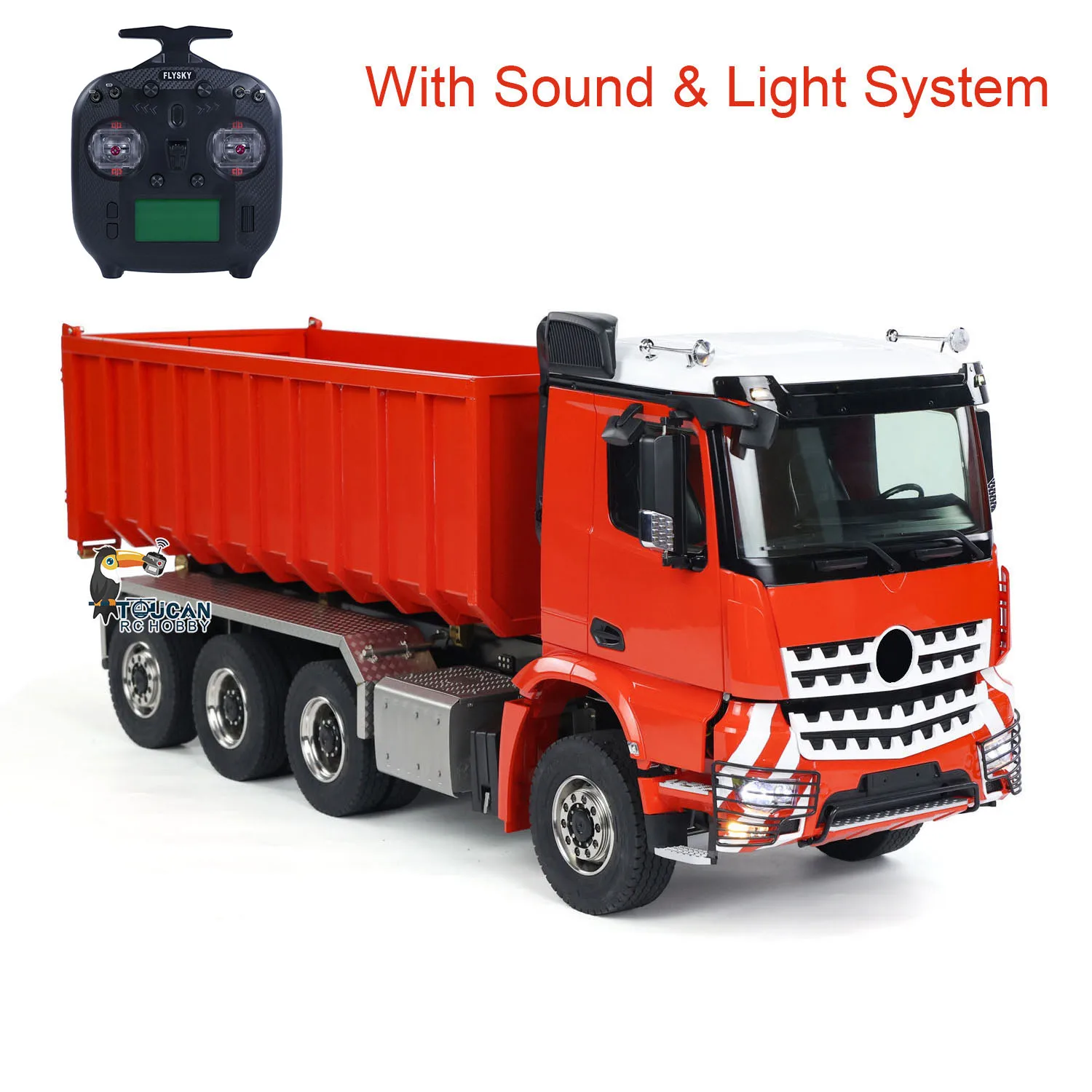 Toucan Metal 1/14 RC Hydraulic Dumper 8x8 Roll Off Dump Truck 3363 Rear Axle Steering Remote Control Tipper Light Sound System