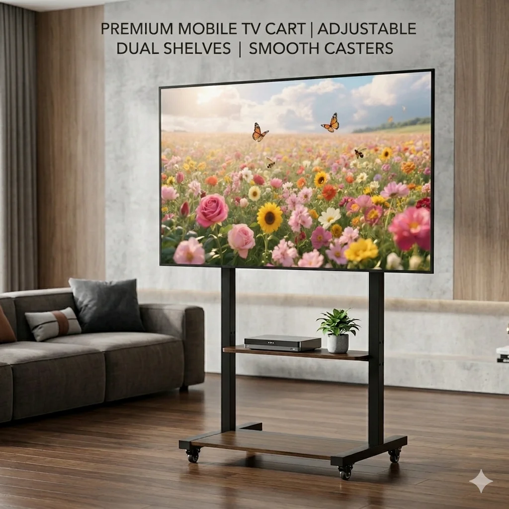 Adjustable Height Rolling TV Floor Stand with Shelves for 40-100 Inch LCD LED Screen TV Cart Stand on Wheels