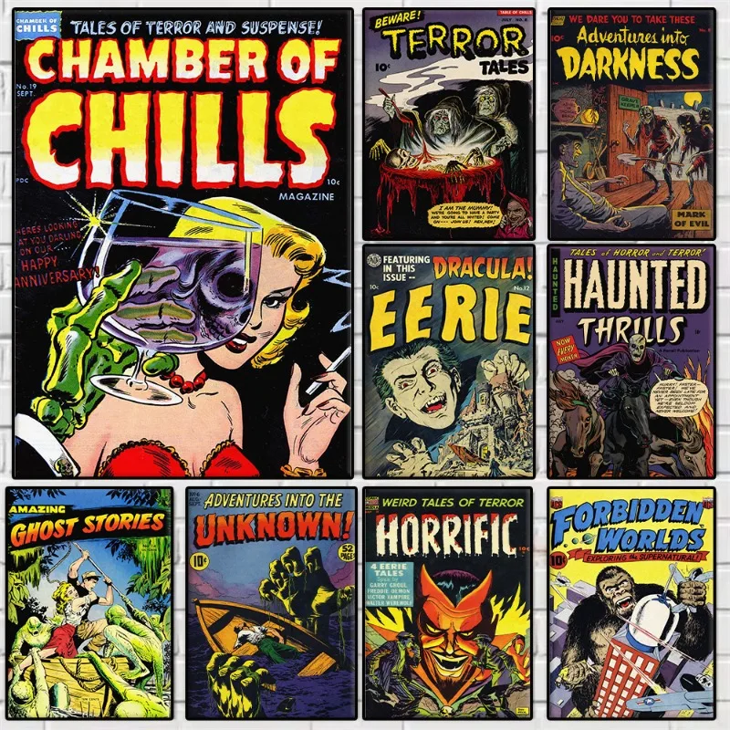 Vintage 1950s Horror Comic Movie Poster Gothic Pulp Cover Illustration Canvas Painting Wall Art Picture Living Room Home Decor