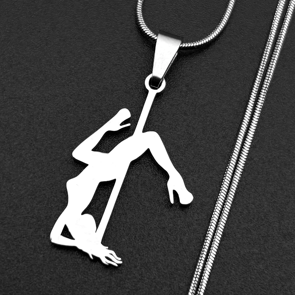 Pole Dance Figur Mädchen Kette für Frauen Männer Edelstahl Goldfarben Kunst Musikalisch Trendy Sport Anhänger Halskette Schmuck Geschenke – Detail 6