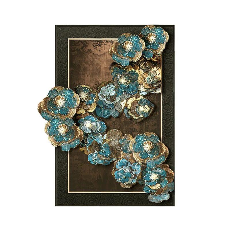 

Modern new Chinese decorative paintings, retro copper wire jade beads flower decoration hotel restaurant corridor