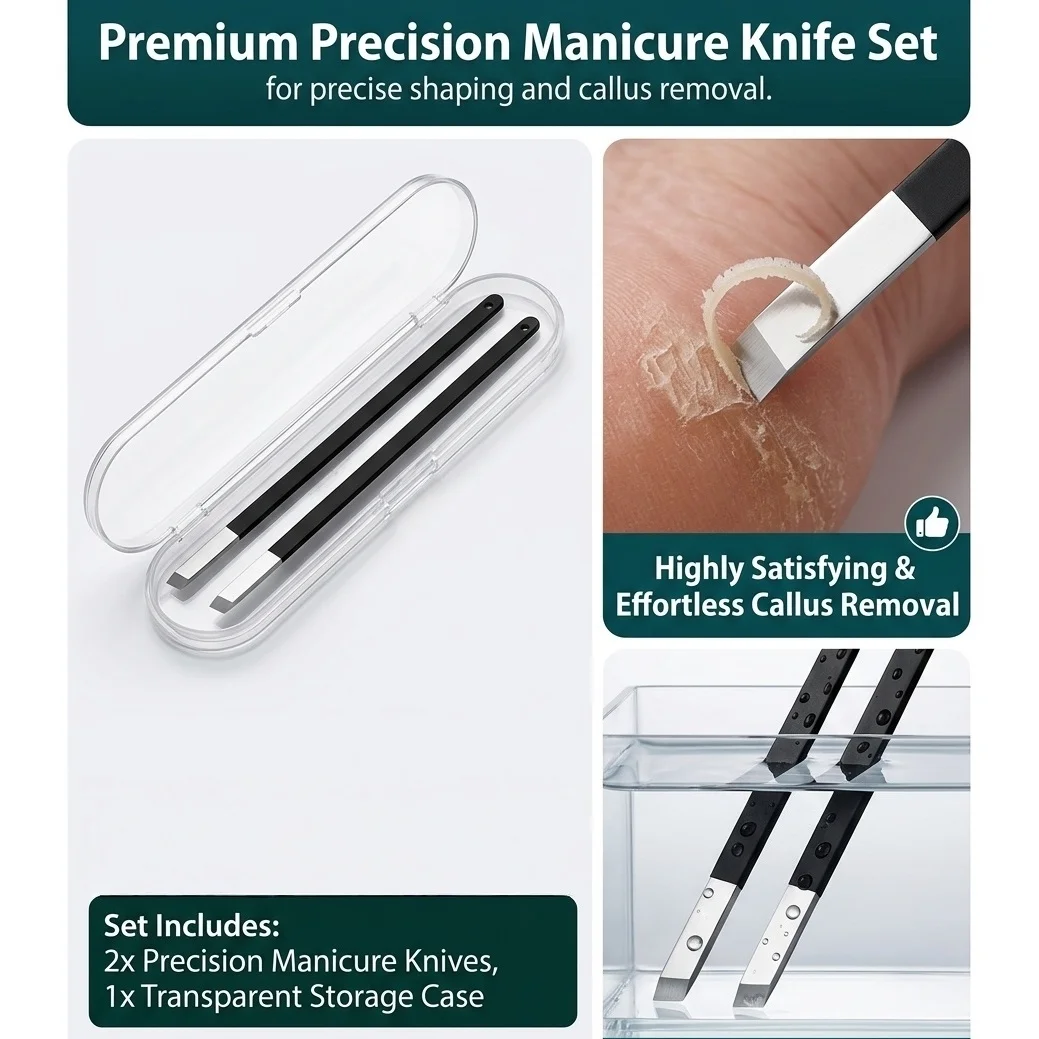 2Pcs Stainless Steel Pedicure Callus Shaver Set with Clear Storage Case Professional Dead Skin Remover Manicure Knife Foot Care