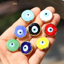 20PCS, Gold Plated Flat Round Eye Lampwork Charm Beads Spacer Loose BeadsTurkish eye beads Bracelet Earring Charm Accessories