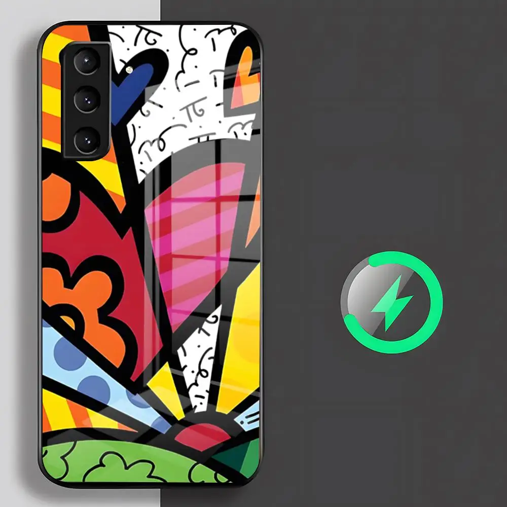 Capa de Telefone Romero Britto Art para Samsung S26 S25 S24 S23 S22 S21 S20 Edge Ultra Plus FE para Magsafe com Vidro
