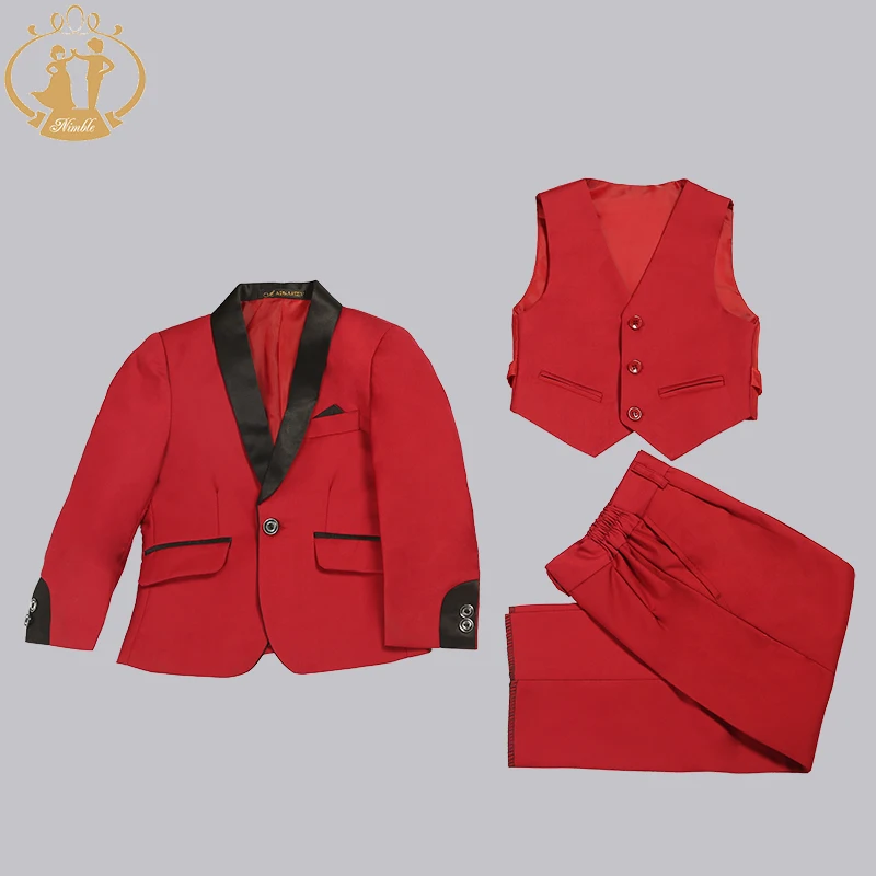 Spring Autumn Formal Suits for Boys Kids Wedding Blazer 3Pcs/Set Children Wholesale Clothing 3 Colors Red