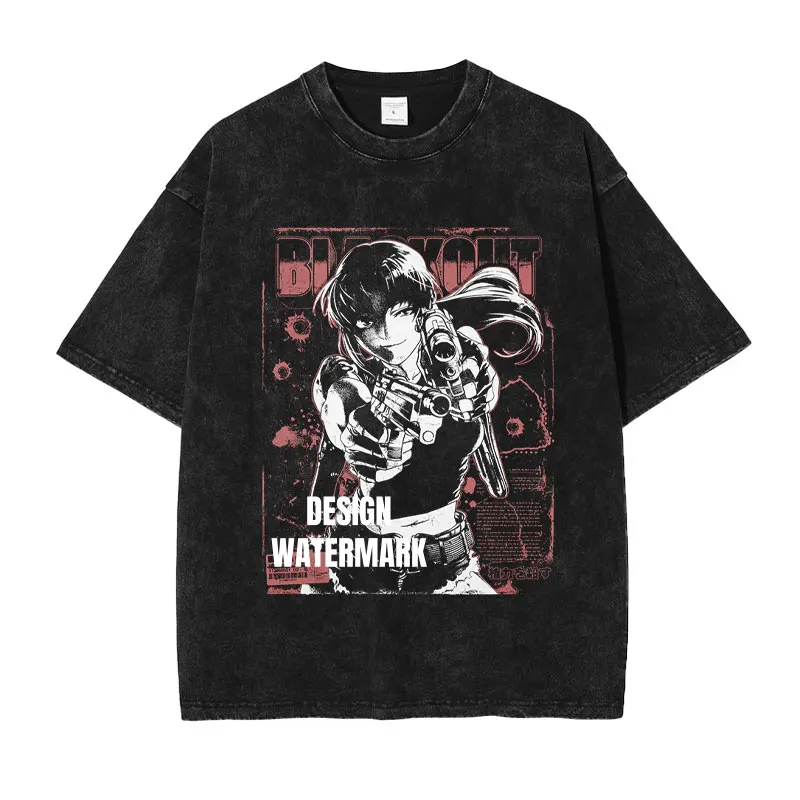 

Футболки с изображением аниме B-Black L-Lagoon, винтажная потертая футболка Revy, манга R-Robertas Blood Trail, футболки для девочек, 100% хлопок