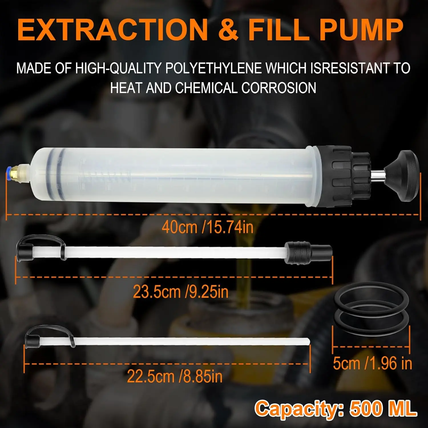 Car Fluid Extractor Pump with long rubber hose Oil Change Syringe Manual Fuel Suction & Filler Evacuator 500cc/ 200cc Auto Tools