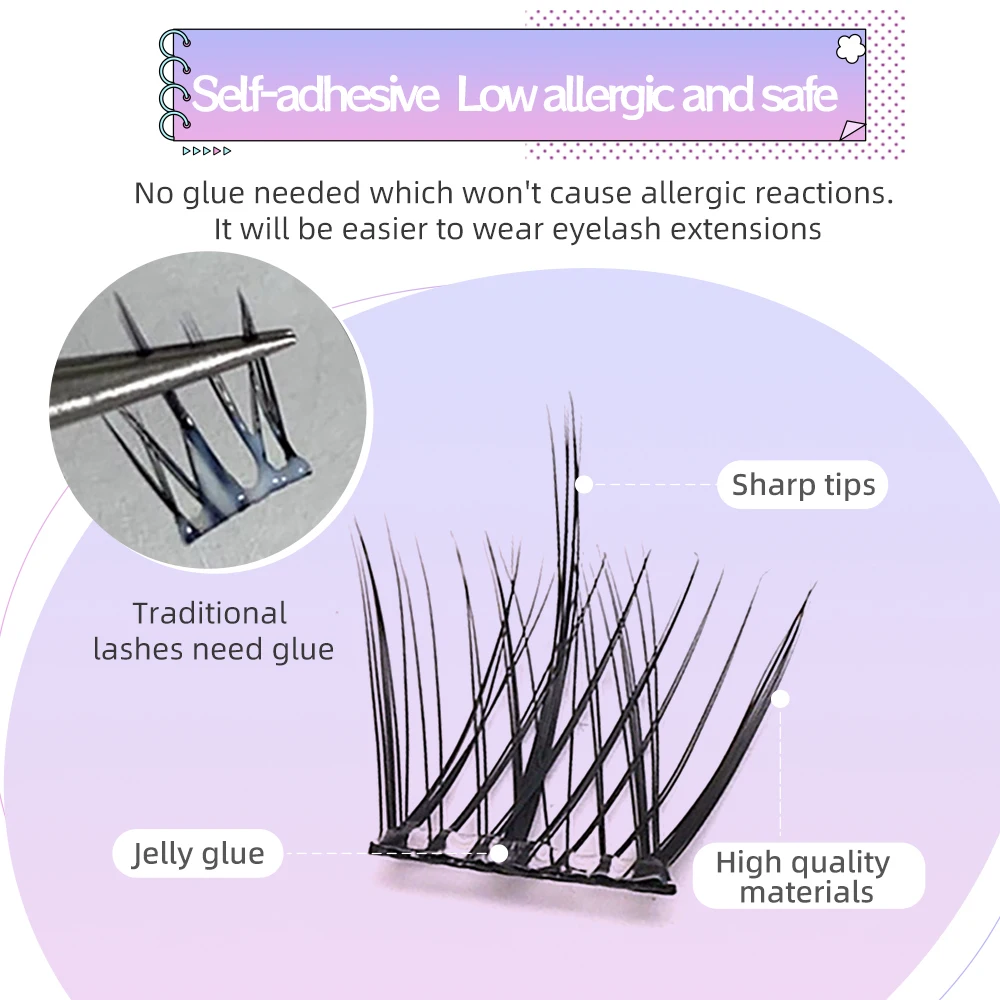 Yelix cílios autoadesivos de alta capacidade, sem necessidade de cola, clusters de cílios autoadesivos, cílios naturais, extensão de cílios diy